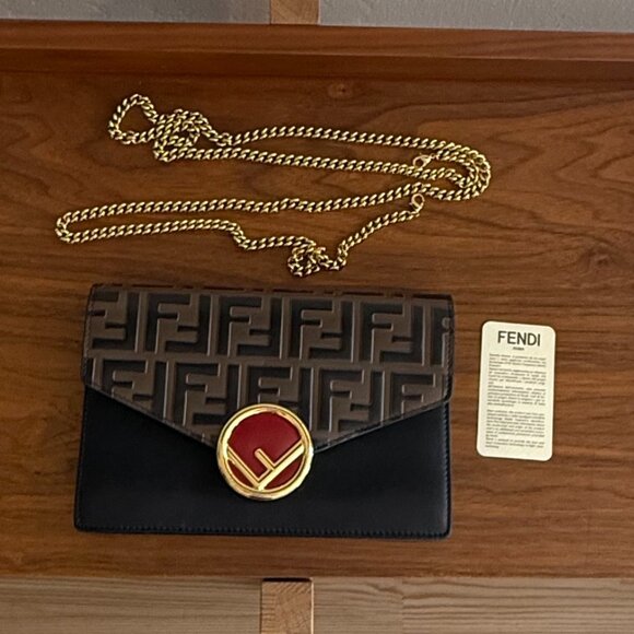 Fendi Zucca Brown Black and Red Wallet on a Chain with Gold Hardware Authentic - Picture 5 of 5